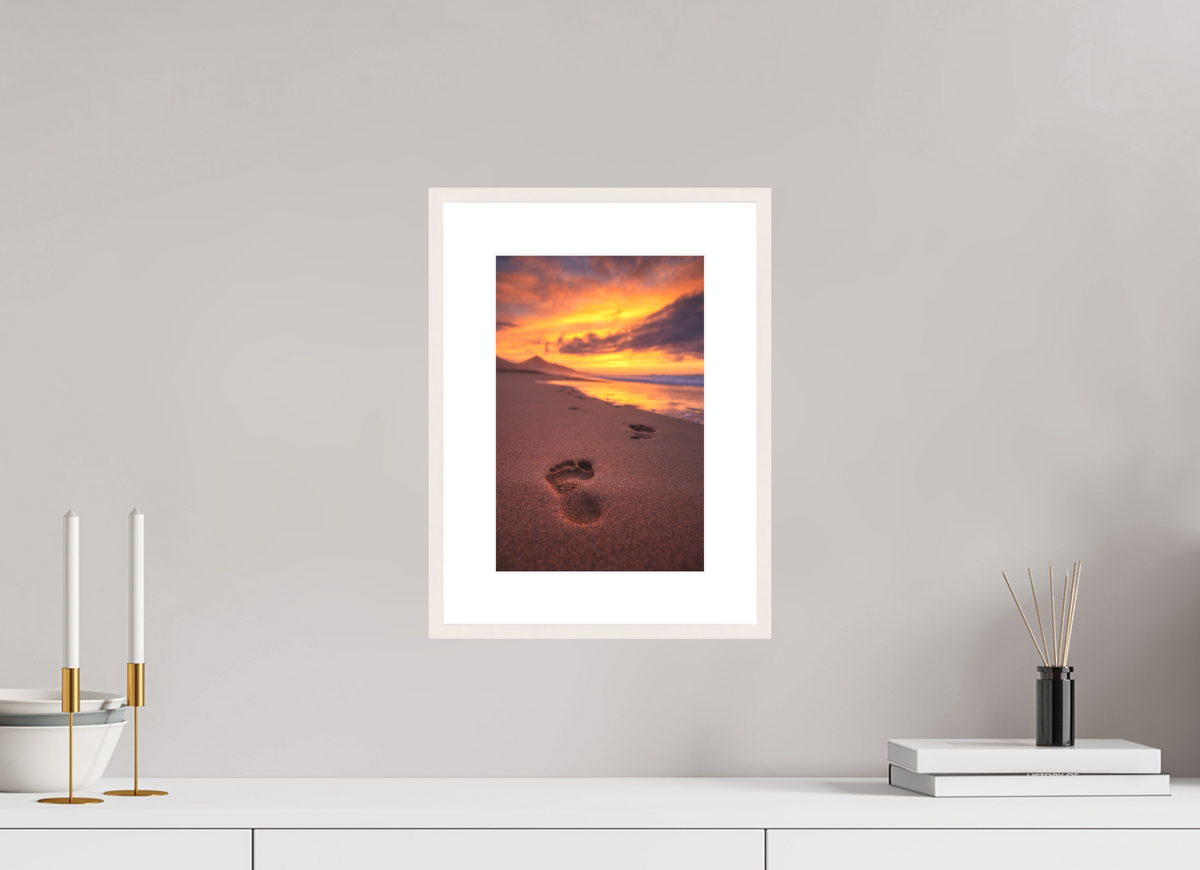 20 x 30 cm, Rahmen-Weiß Footprints at Sunset, Cofete, Fuerteventura