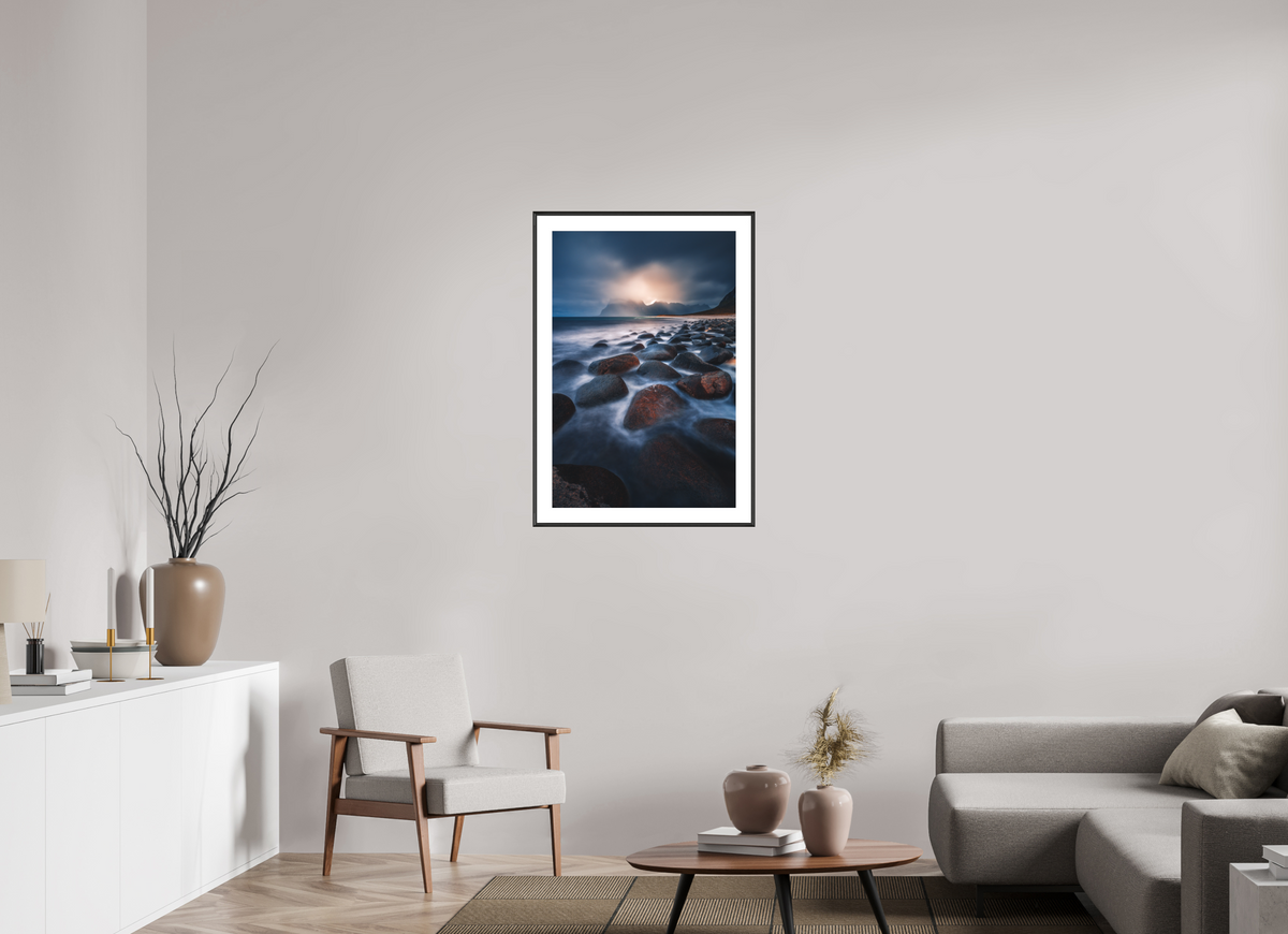 60 x 90 cm, Rahmen-Schwarz Rocky Beach at Sunset, Lofoten