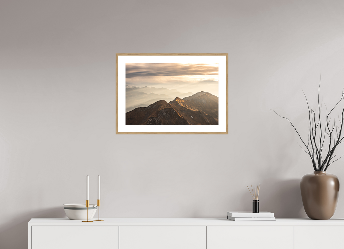60 x 40 cm, Rahmen-Holzoptik Alpine Cloud Inversion at Sunset