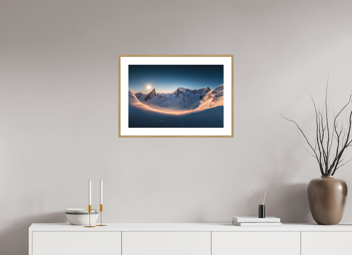 60 x 40 cm, Rahmen-Holzoptik Full Moon at the Valluga, Arlberg