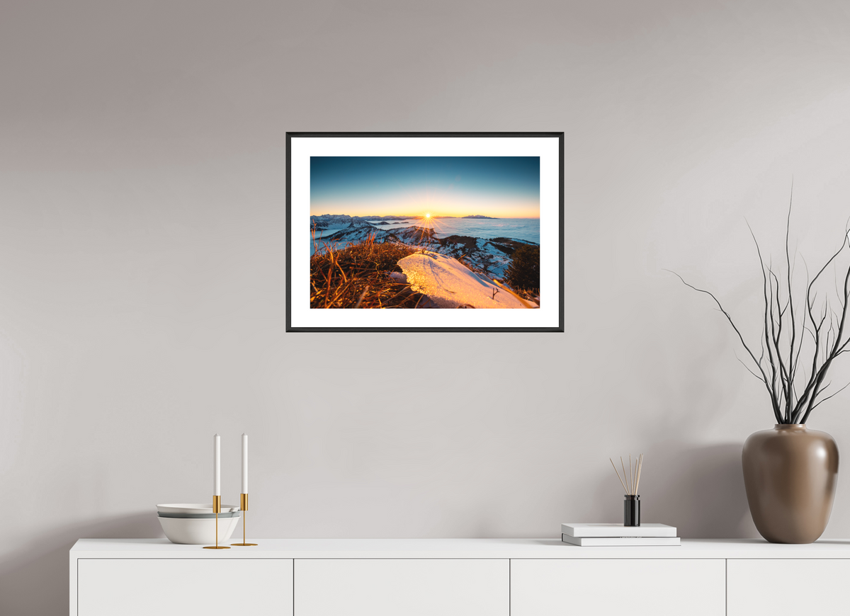 60 x 40 cm, Rahmen-Schwarz Sunset at the Hohe Matona, Vorarlberg
