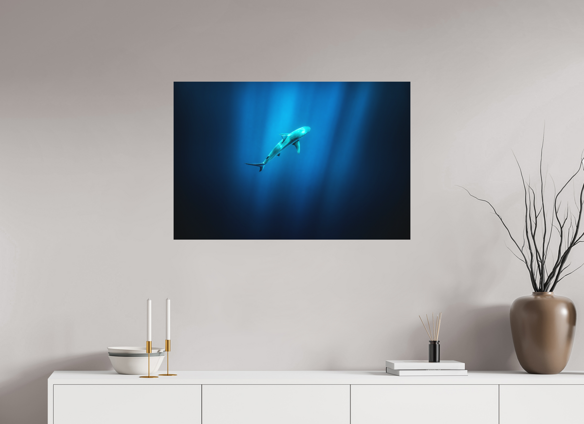 90 x 60 cm, Papierprint ohne Rahmen Shark in Hawaiian Blue Waters