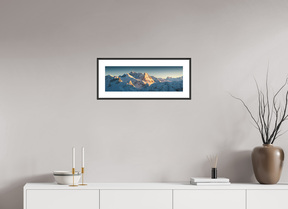 60 x 20 cm, Rahmen-Schwarz Roggalspitze Sunset, Arlberg Austria