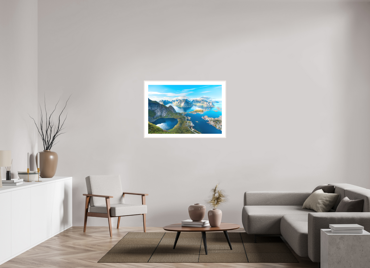 105 x 70 cm, Rahmen-Weiß Reinebringen View, Lofoten Norway