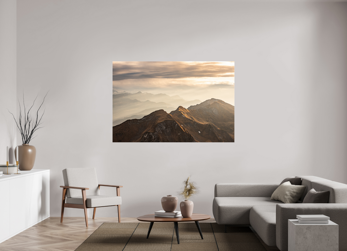 180 x 120 cm, Photo Print Under Acrylic Glass Alpine Cloud Inversion at Sunset