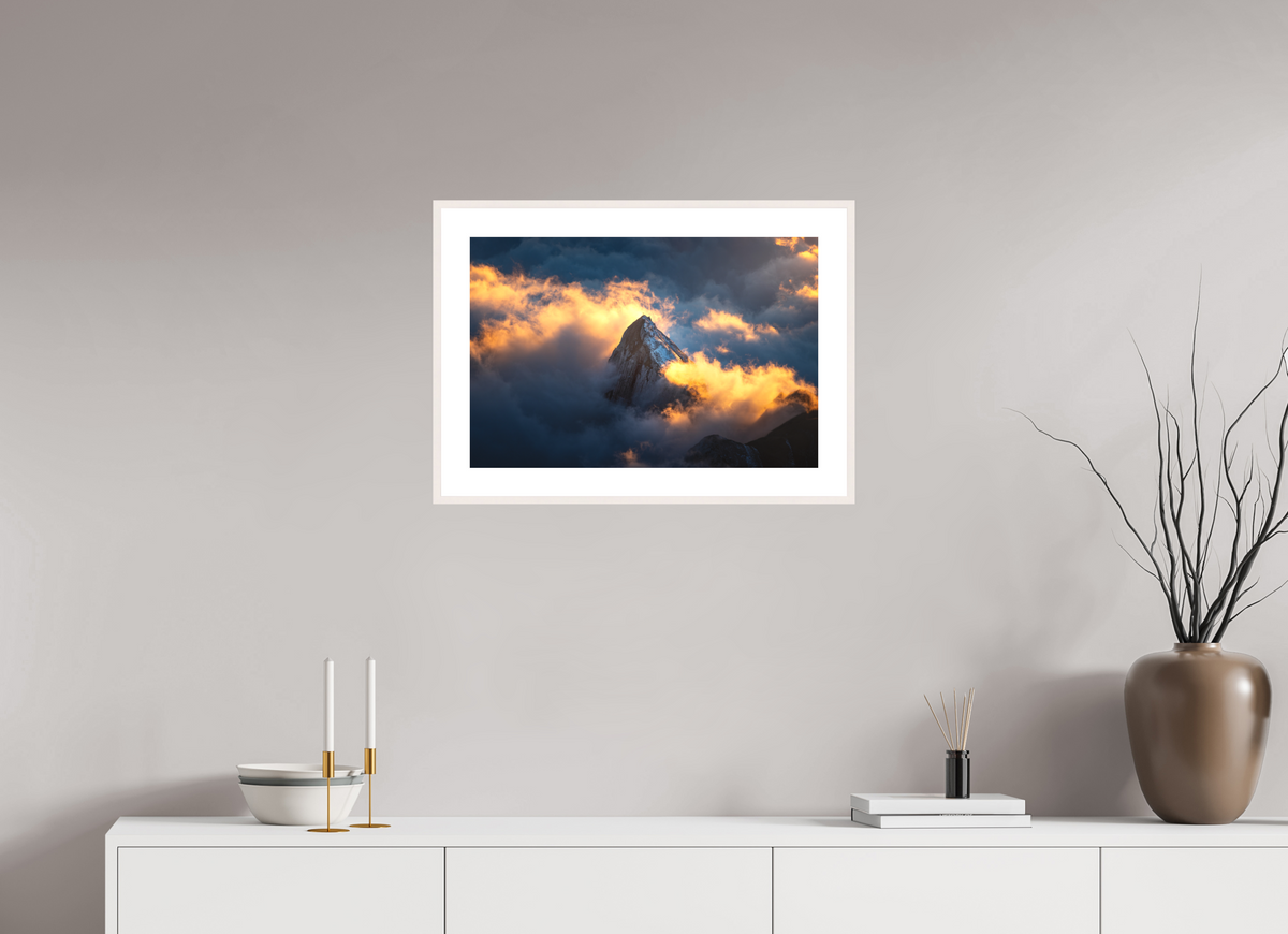 60 x 40 cm, Rahmen-Weiß Säntis Cloud Glow at Sunset, Switzerland