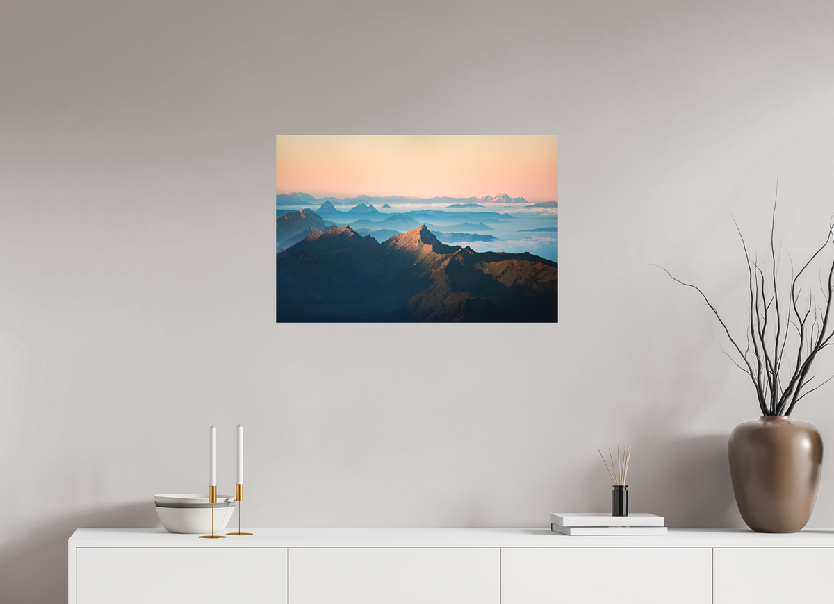 75 x 50 cm, Papierprint ohne Rahmen Säntis Sunrise, Silhouette Peaks