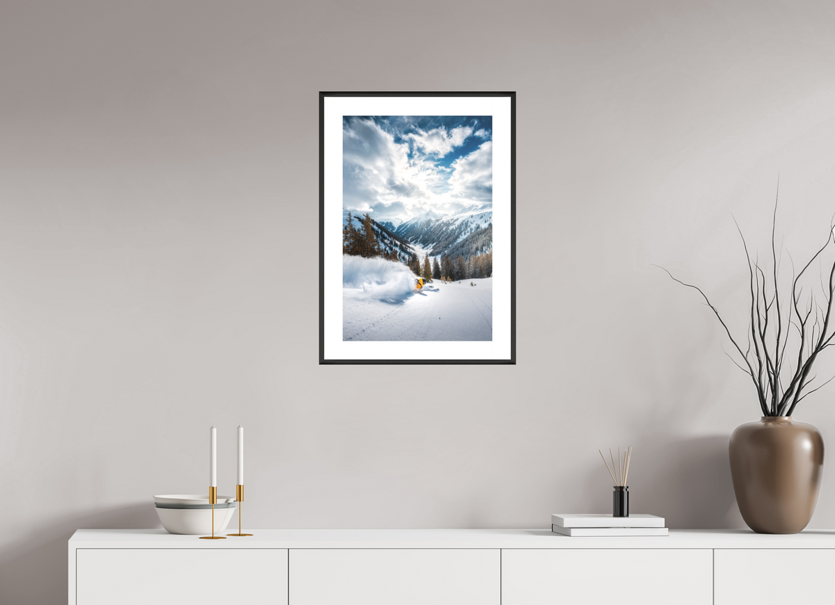 40 x 60 cm, Rahmen-Schwarz Freeride in Deep Powder, Arlberg