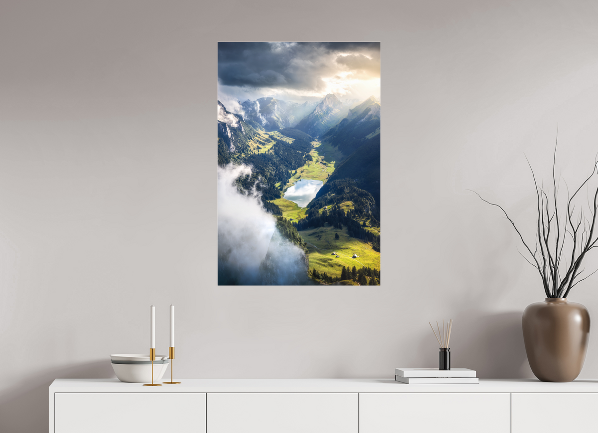 60 x 90 cm, Photo Print Under Acrylic Glass Alpine Valley and Lake, Hoher Kasten