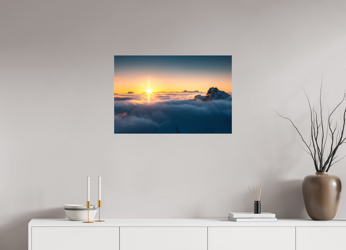 75 x 50 cm, Photo Print Under Acrylic Glass Golden Sunset Over the Clouds