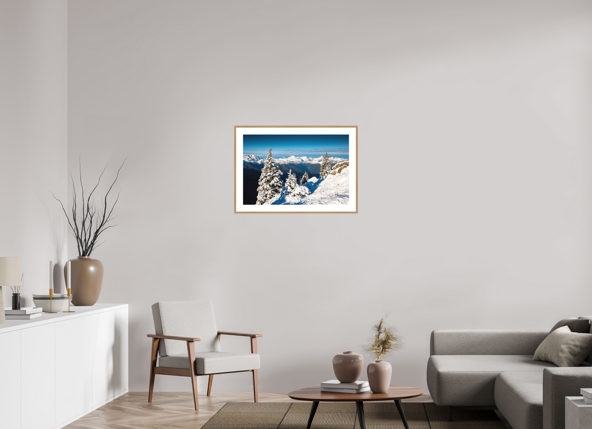 75 x 50 cm, Rahmen-Holzoptik Muttjoechle Snowy Alps Sunrise, Vorarlberg