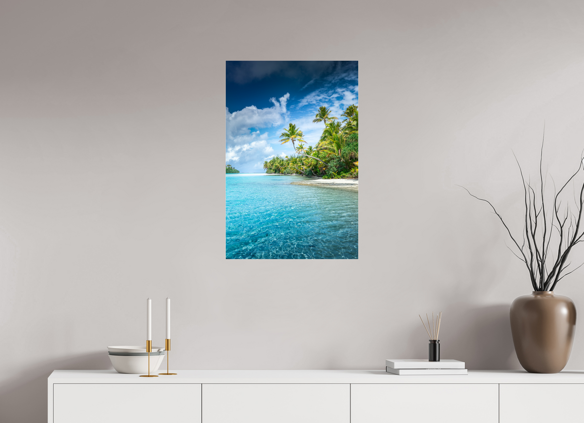 50 x 75 cm, Photo Print Under Acrylic Glass Palm Coast, Aitutaki Lagoon