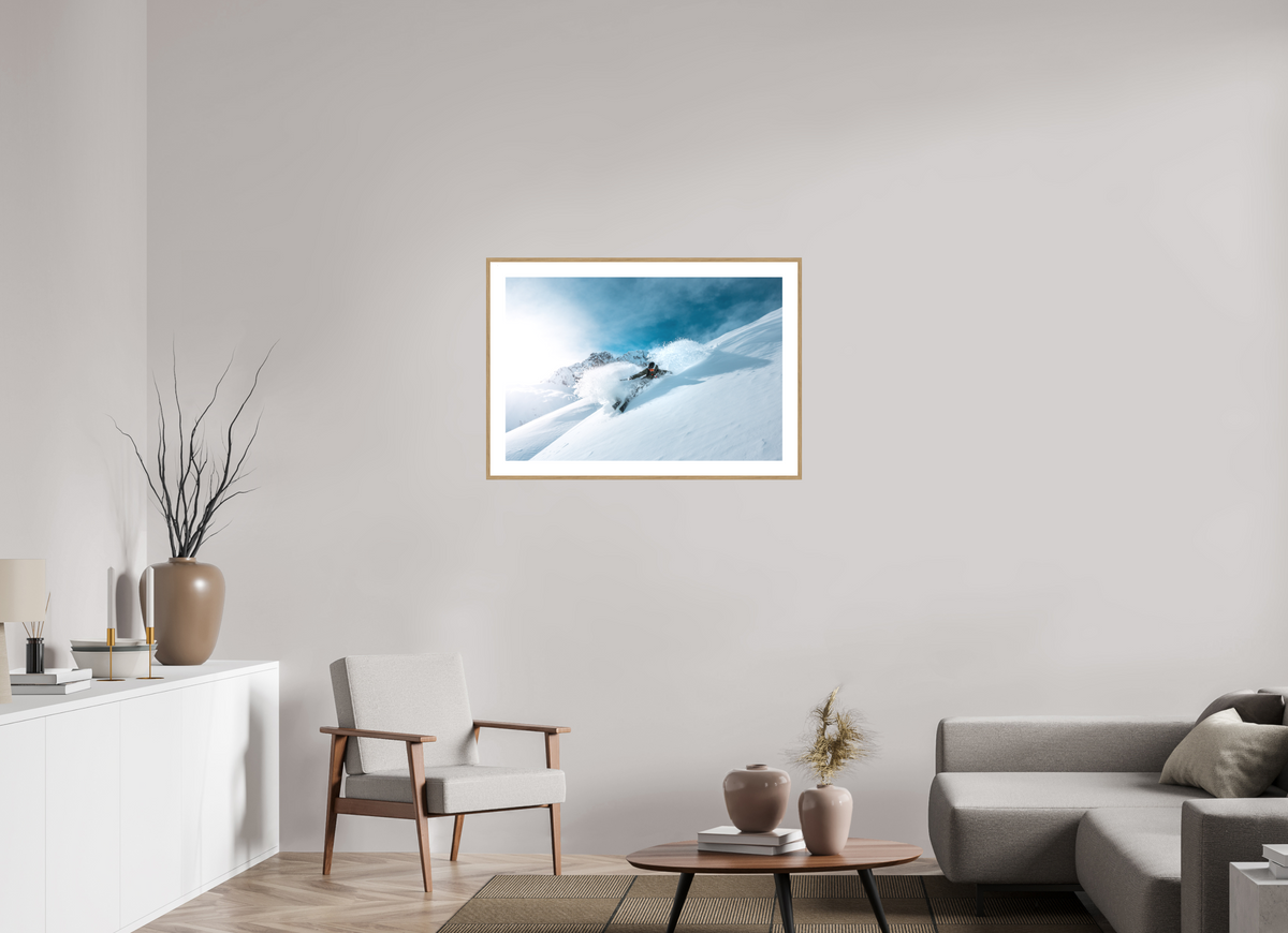 90 x 60 cm, Rahmen-Holzoptik Deep Powder Turn, Zürs