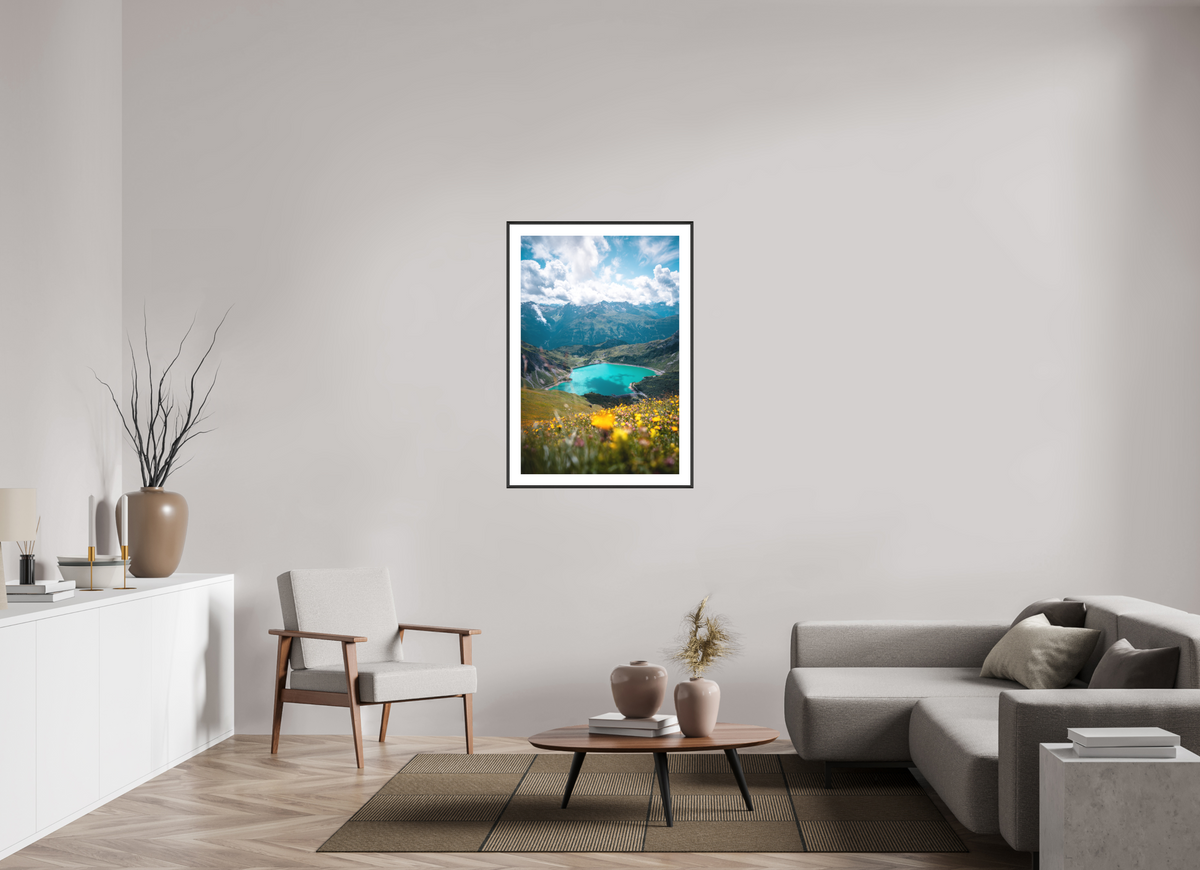 70 x 105 cm, Rahmen-Schwarz Turquoise Lake in Summer, Lech