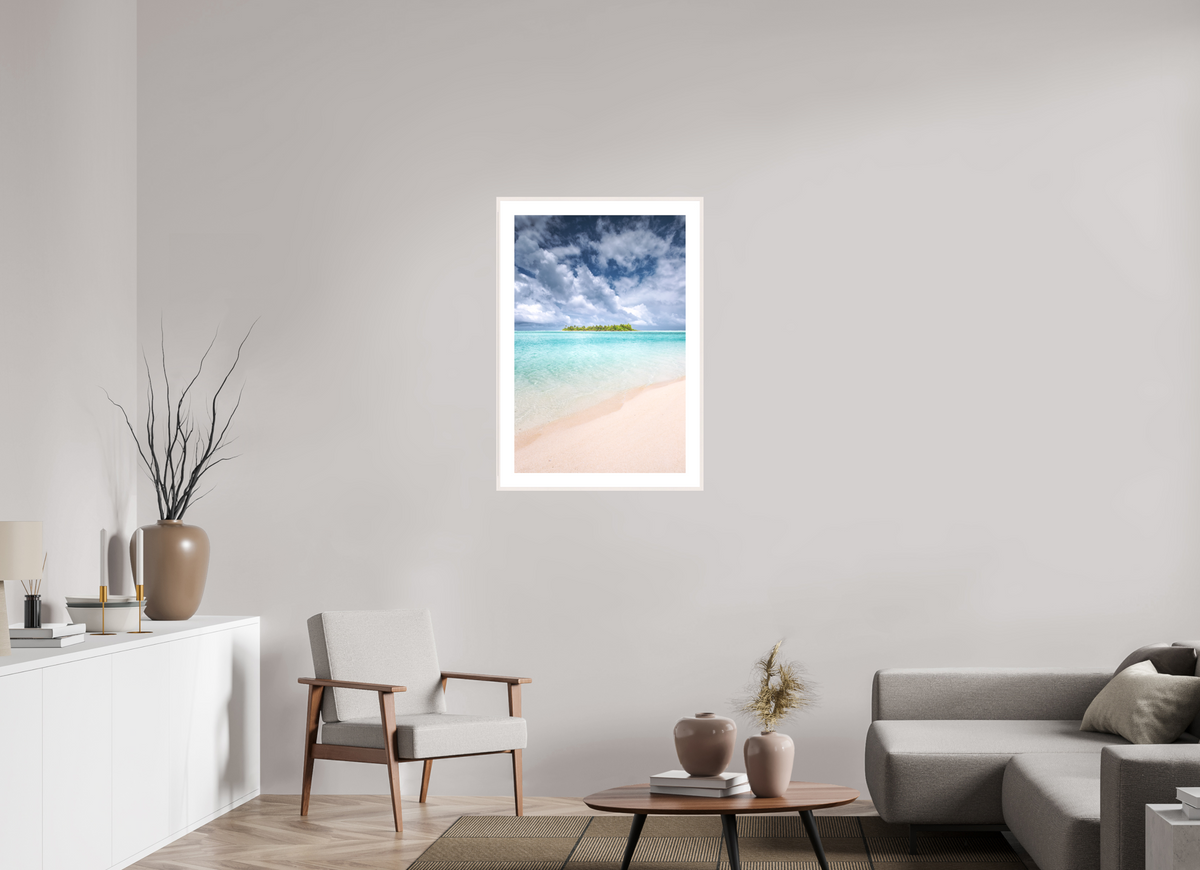 60 x 90 cm, Rahmen-Weiß Tropical Coastline, Aitutaki