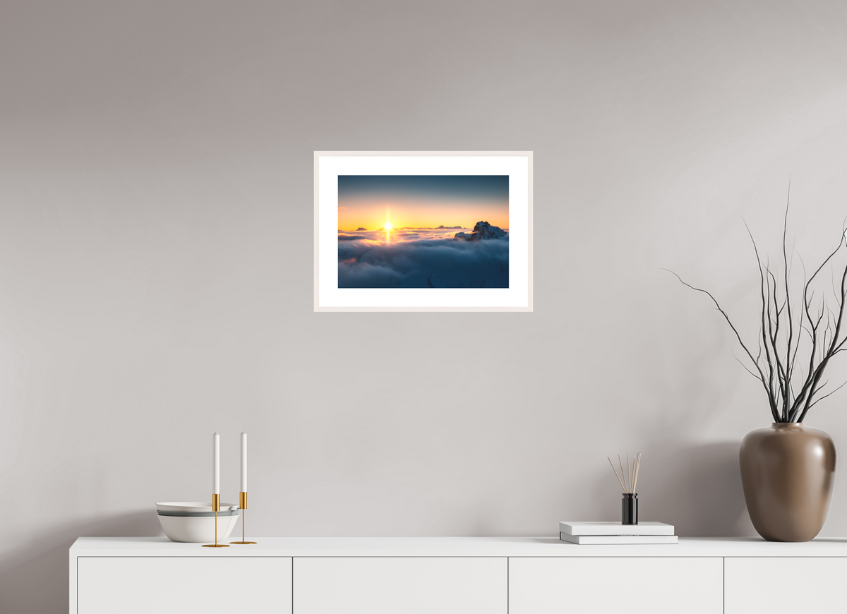 45 x 30 cm, Rahmen-Weiß Golden Sunset Over the Clouds