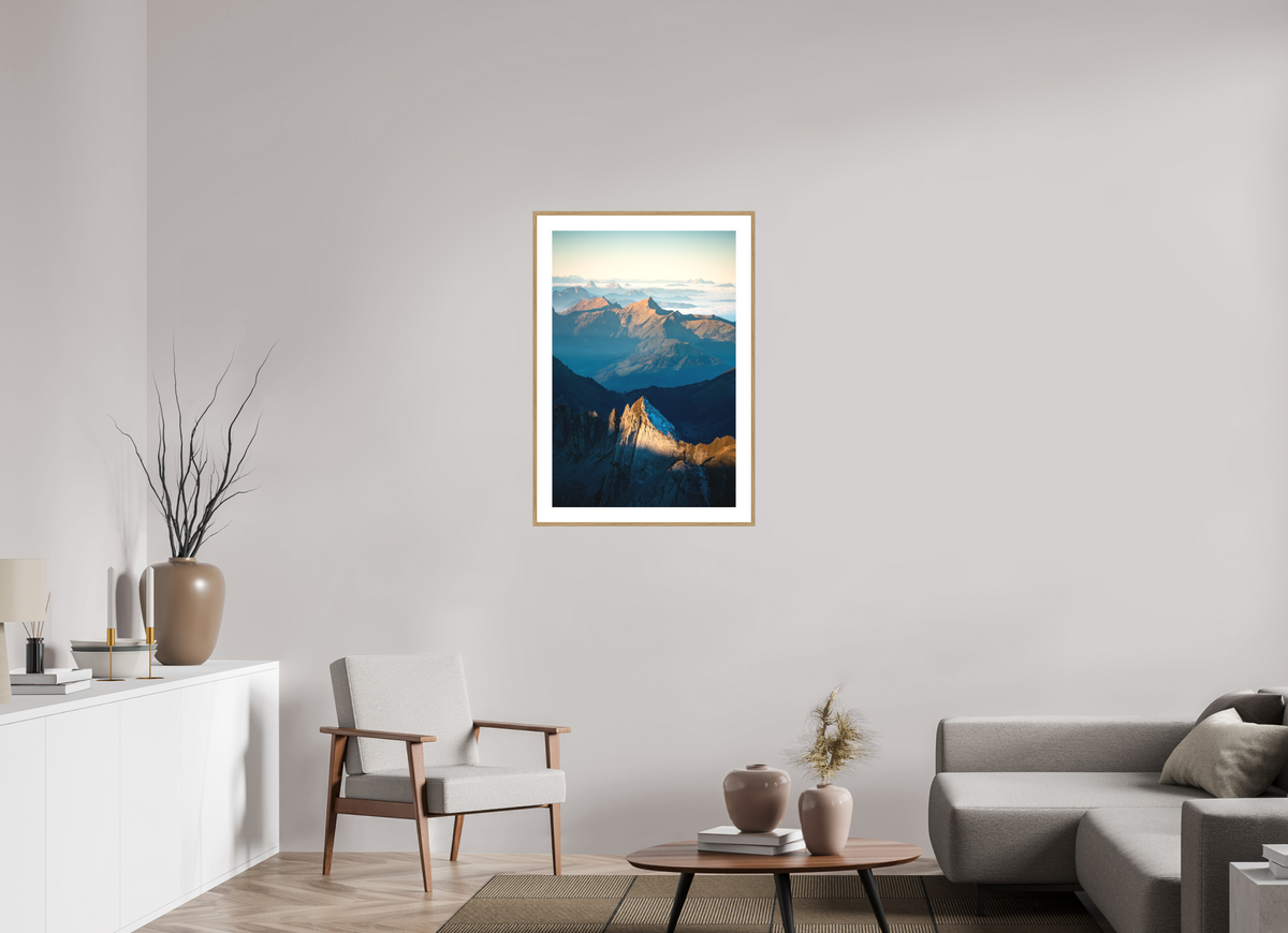 60 x 90 cm, Rahmen-Holzoptik Säntis Peak at Sunrise, Switzerland