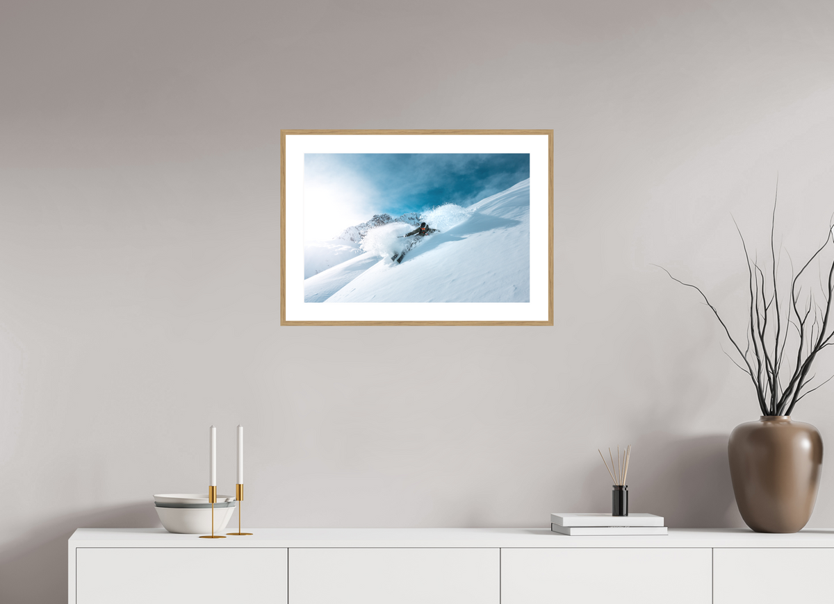 60 x 40 cm, Rahmen-Holzoptik Deep Powder Turn, Zürs