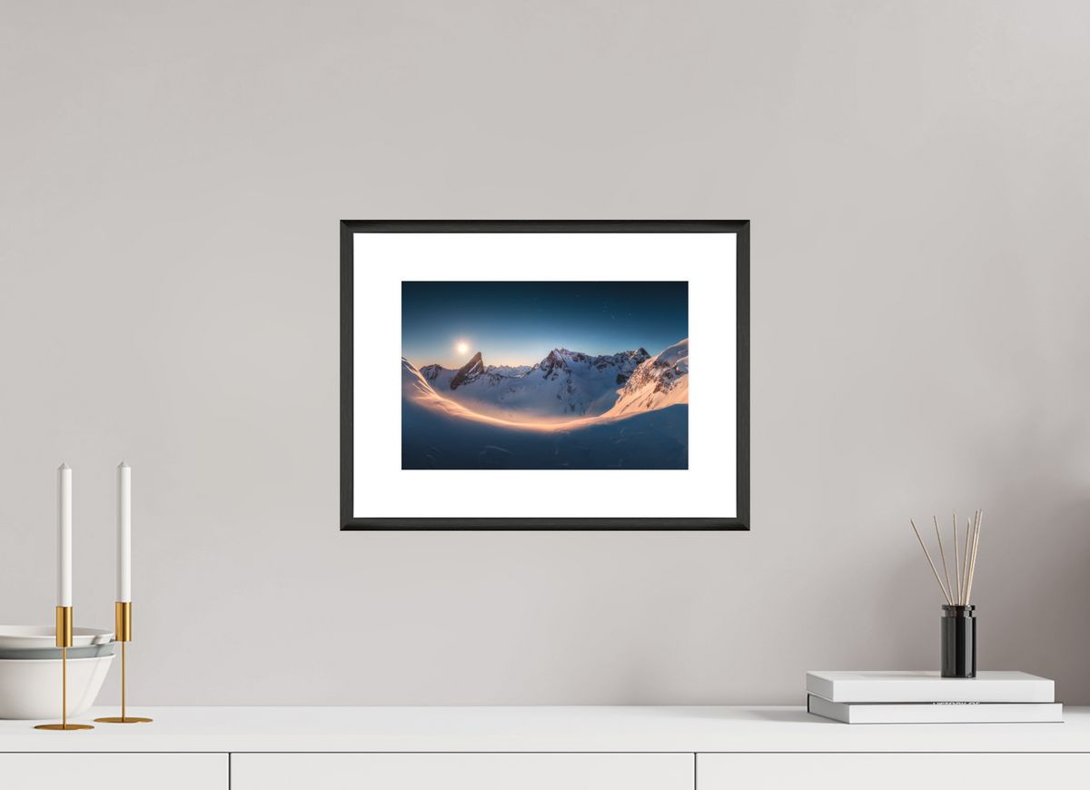 30 x 20 cm, Rahmen-Schwarz Full Moon at the Valluga, Arlberg