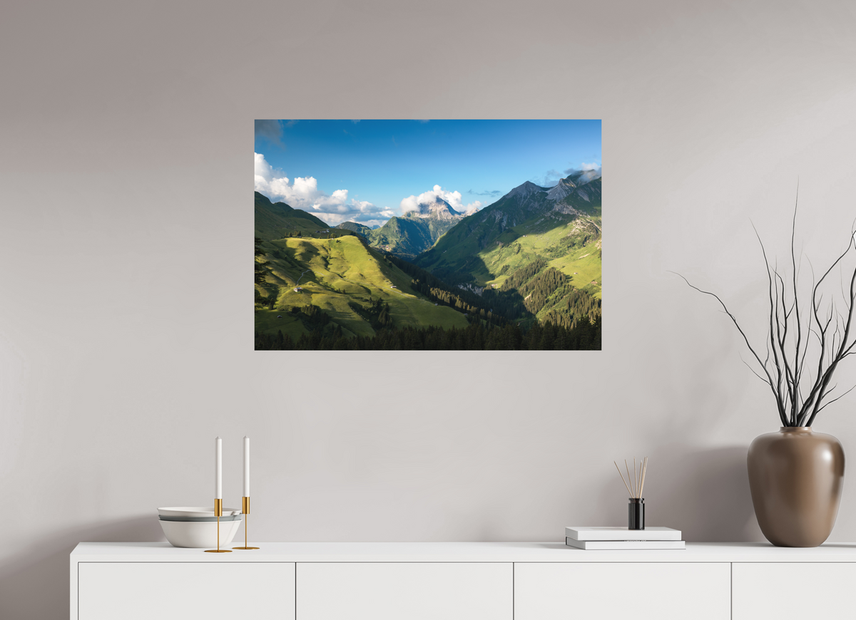 90 x 60 cm, Papierprint ohne Rahmen Valley View to the Biberkopf, Warth
