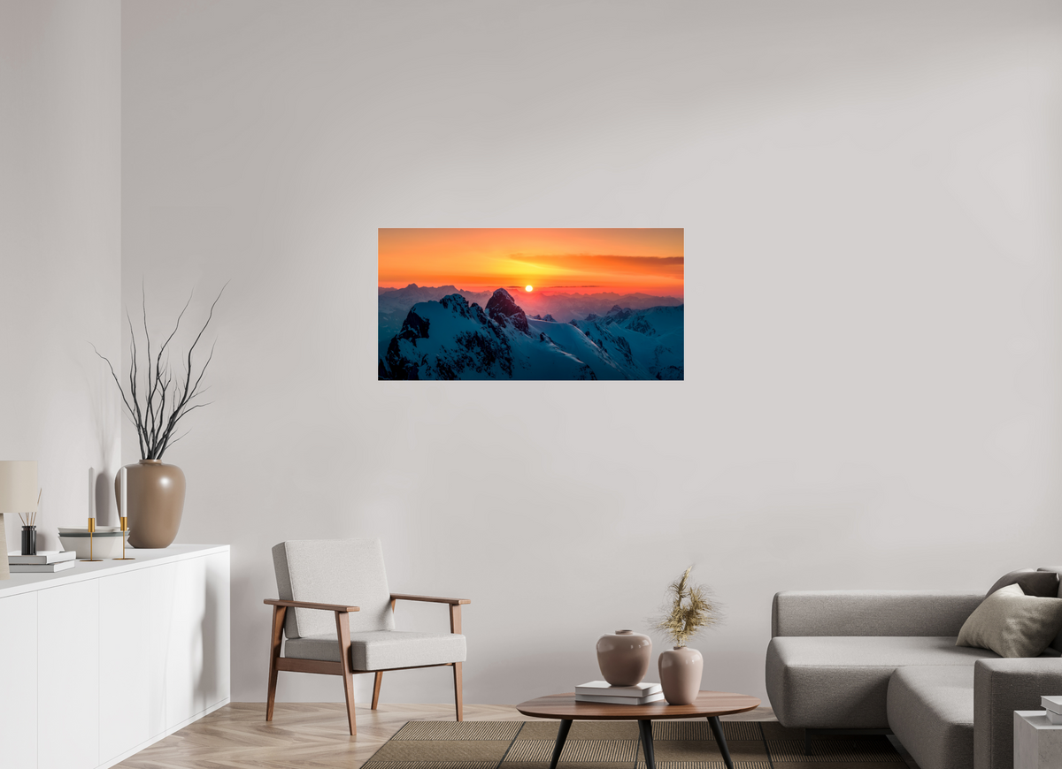 120 x 60 cm, Photo Print Under Acrylic Glass Winter Sunset Above Lech Zürs, Arlberg