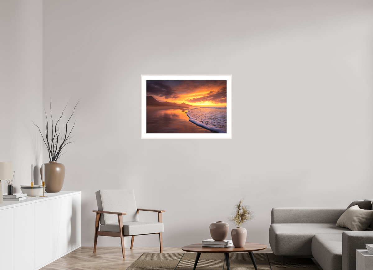 90 x 60 cm, Rahmen-Weiß Dramatic Sunset on the Beach