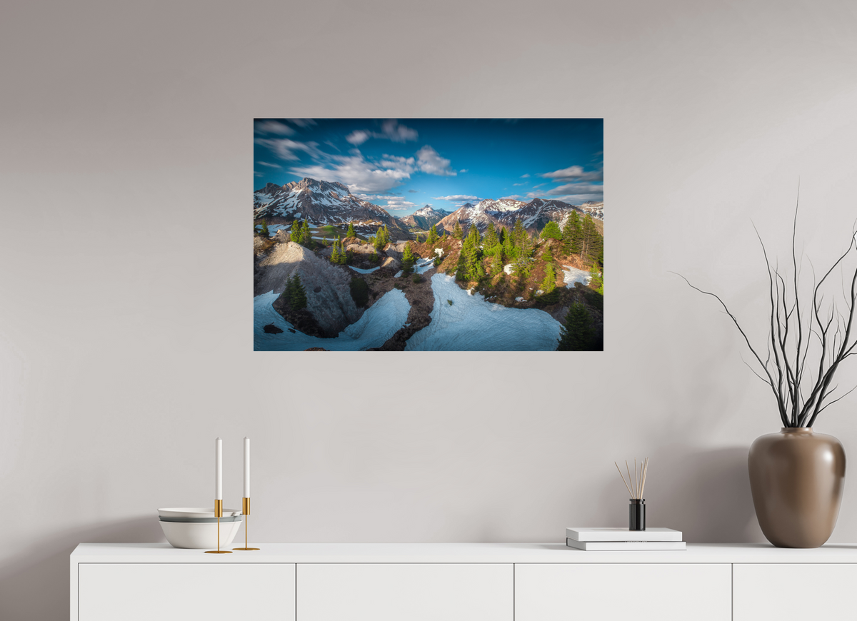 90 x 60 cm, Photo Print Under Acrylic Glass Spring Panorama With the Biberkopf, Lech
