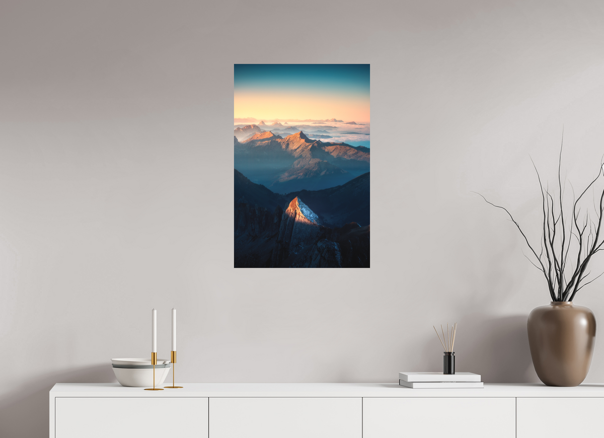 50 x 75 cm, Papierprint ohne Rahmen Säntis Peak Glow at Sunrise, Switzerland