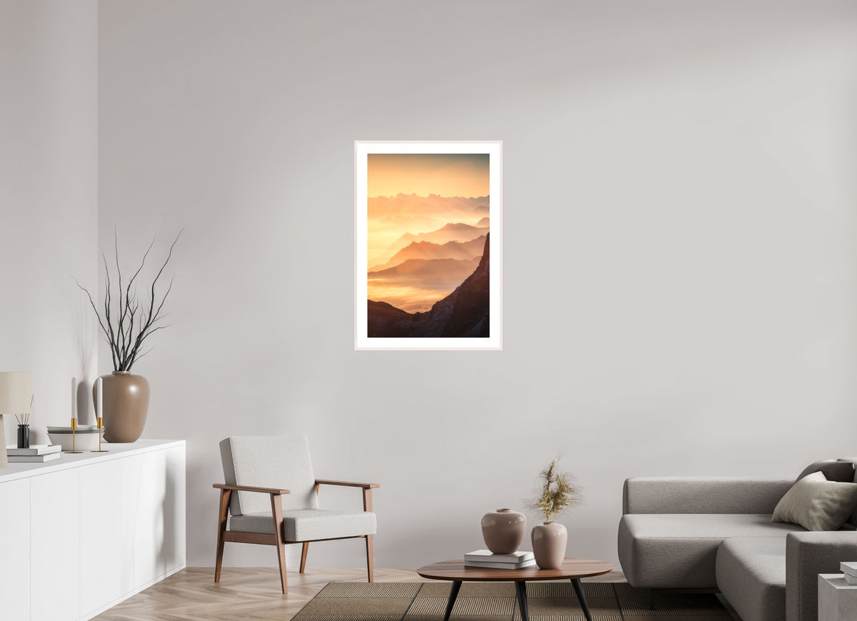 60 x 90 cm, Rahmen-Weiß Säntis Ridge Silhouette, Switzerland
