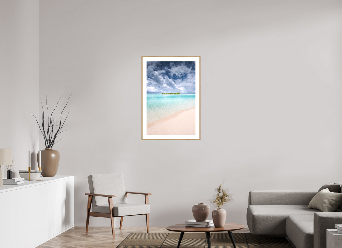 60 x 90 cm, Rahmen-Holzoptik Tropical Coastline, Aitutaki