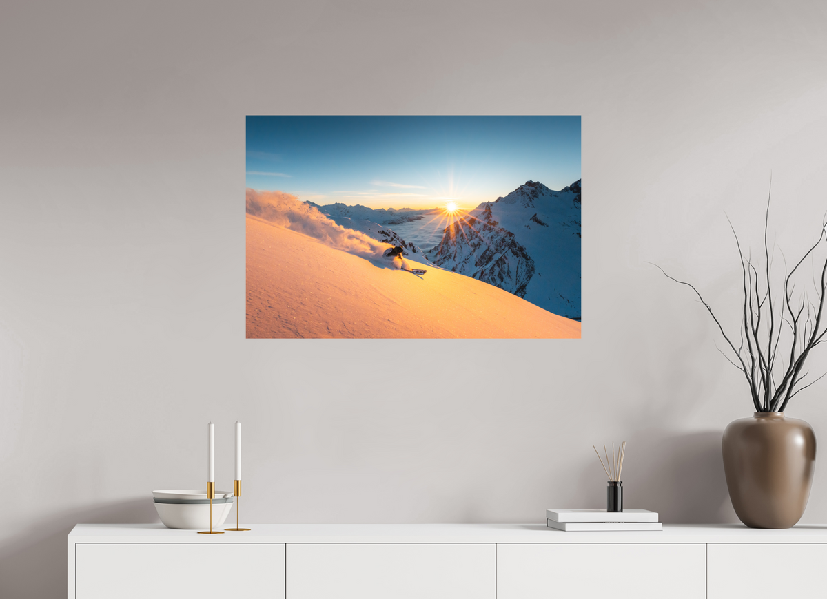 90 x 60 cm, Papierprint ohne Rahmen Freeride at Sunset, Trittkopf, Arlberg