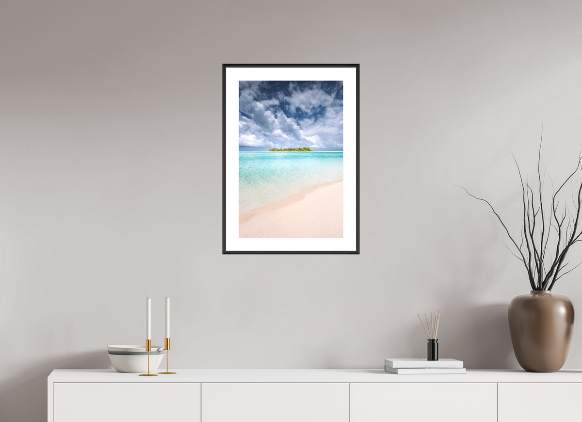 40 x 60 cm, Rahmen-Schwarz Tropical Coastline, Aitutaki