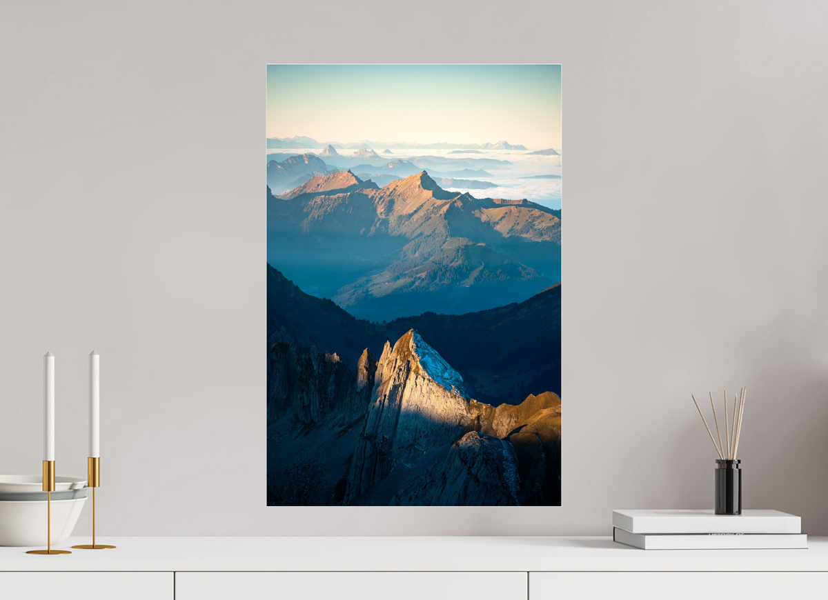 40 x 60 cm, Photo Print Under Acrylic Glass Säntis Peak at Sunrise, Switzerland