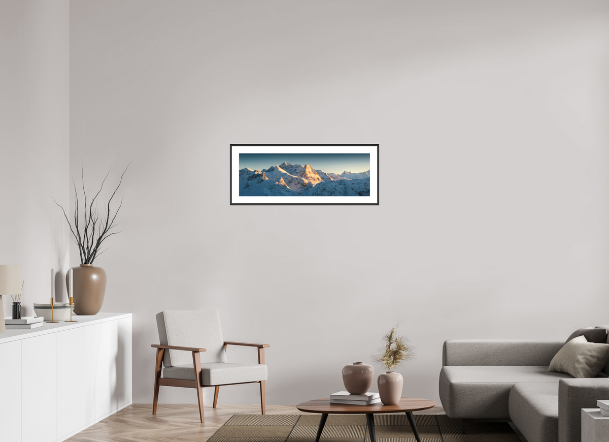 90 x 30 cm, Rahmen-Schwarz Roggalspitze Sunset, Arlberg Austria