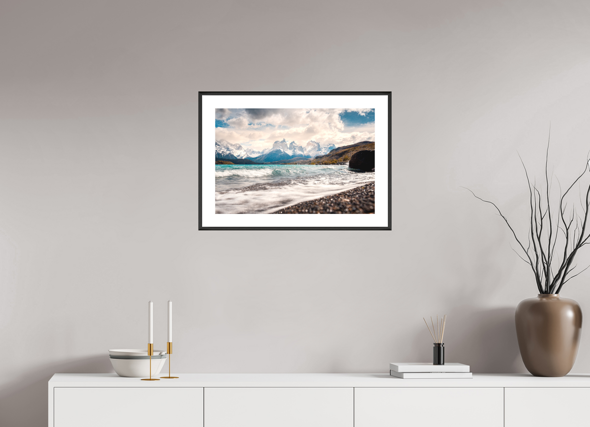 60 x 40 cm, Rahmen-Schwarz Torres del Paine, Dramatic Skies