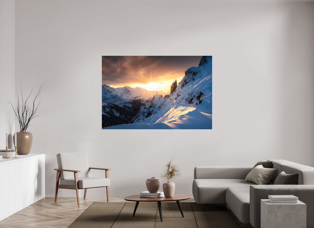 180 x 120 cm, Photo Print Under Acrylic Glass Black Tower at Sunset, Zürs