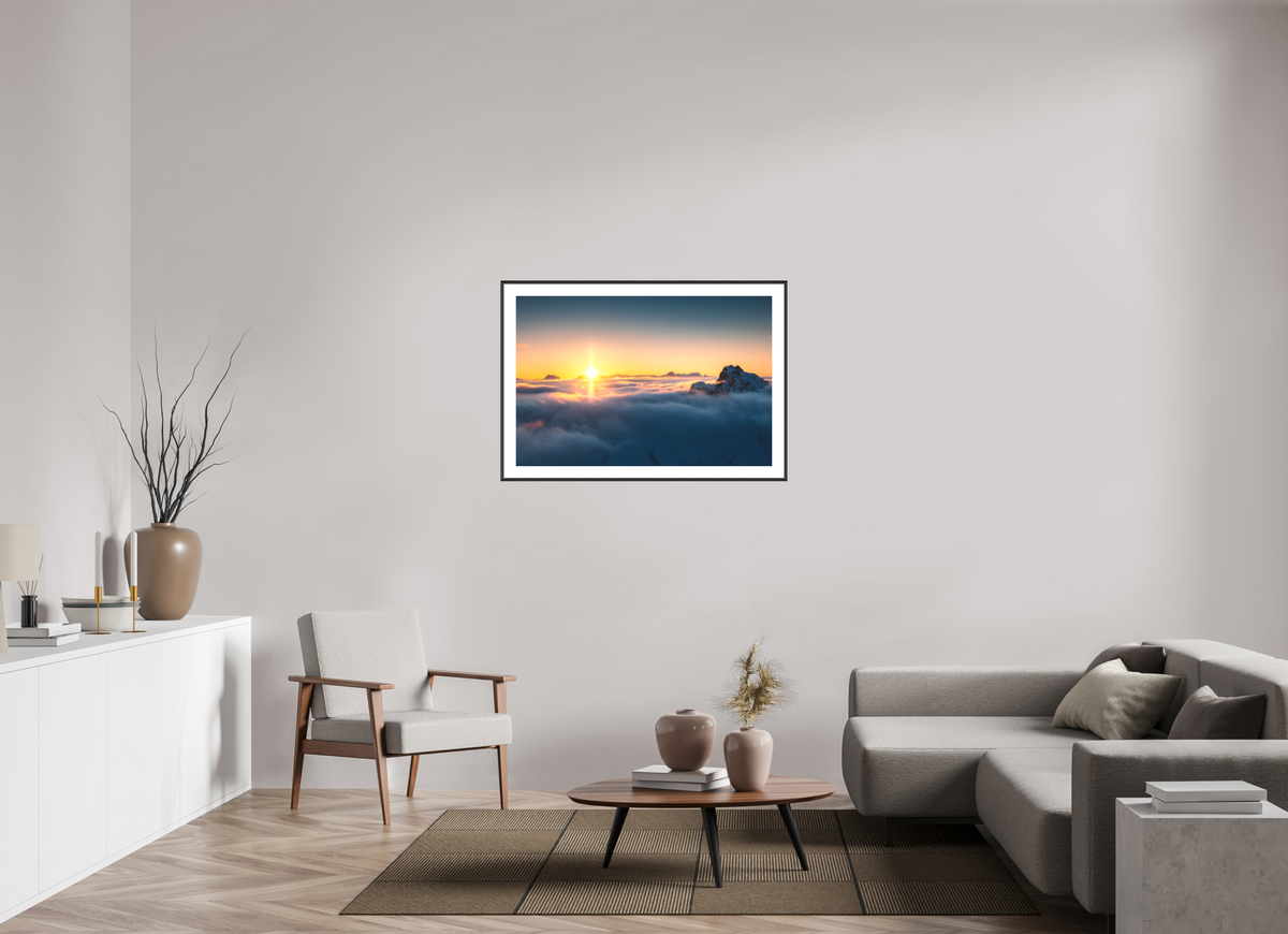 105 x 70 cm, Rahmen-Schwarz Golden Sunset Over the Clouds