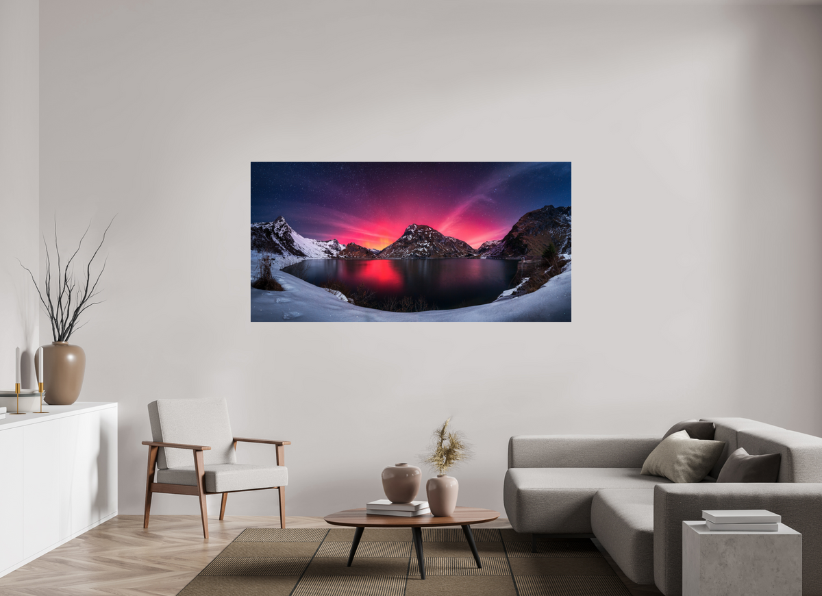 200 x 100 cm, Photo Print Under Acrylic Glass Northern Lights over the Spullersee, Arlberg