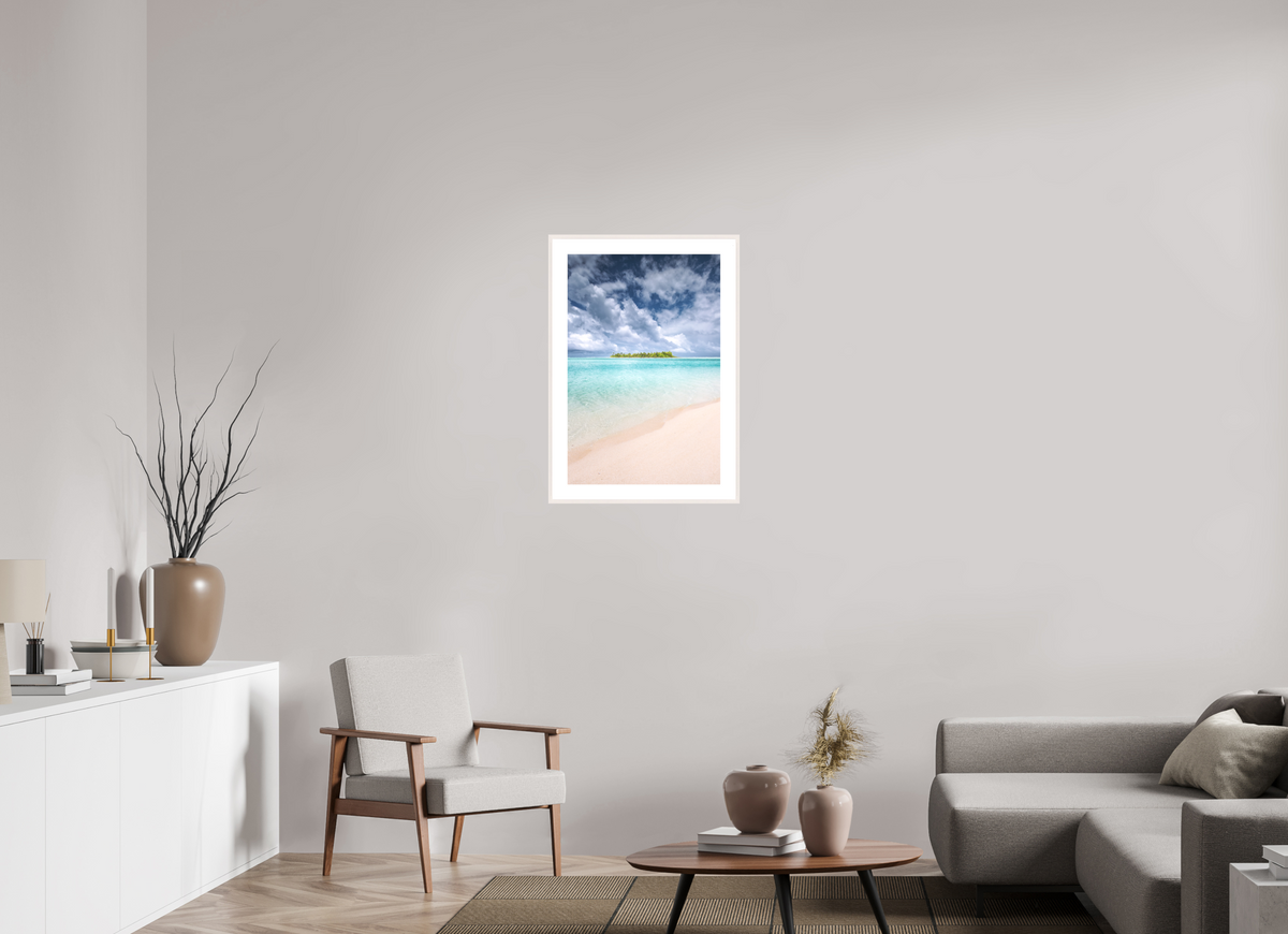 50 x 75 cm, Rahmen-Weiß Tropical Coastline, Aitutaki