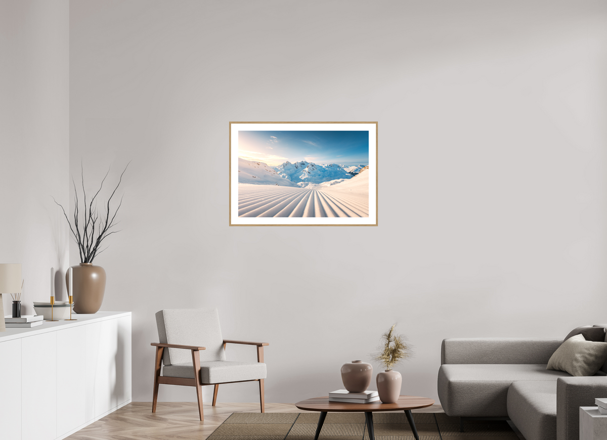 90 x 60 cm, Rahmen-Holzoptik Freshly Groomed Slope, Zürs