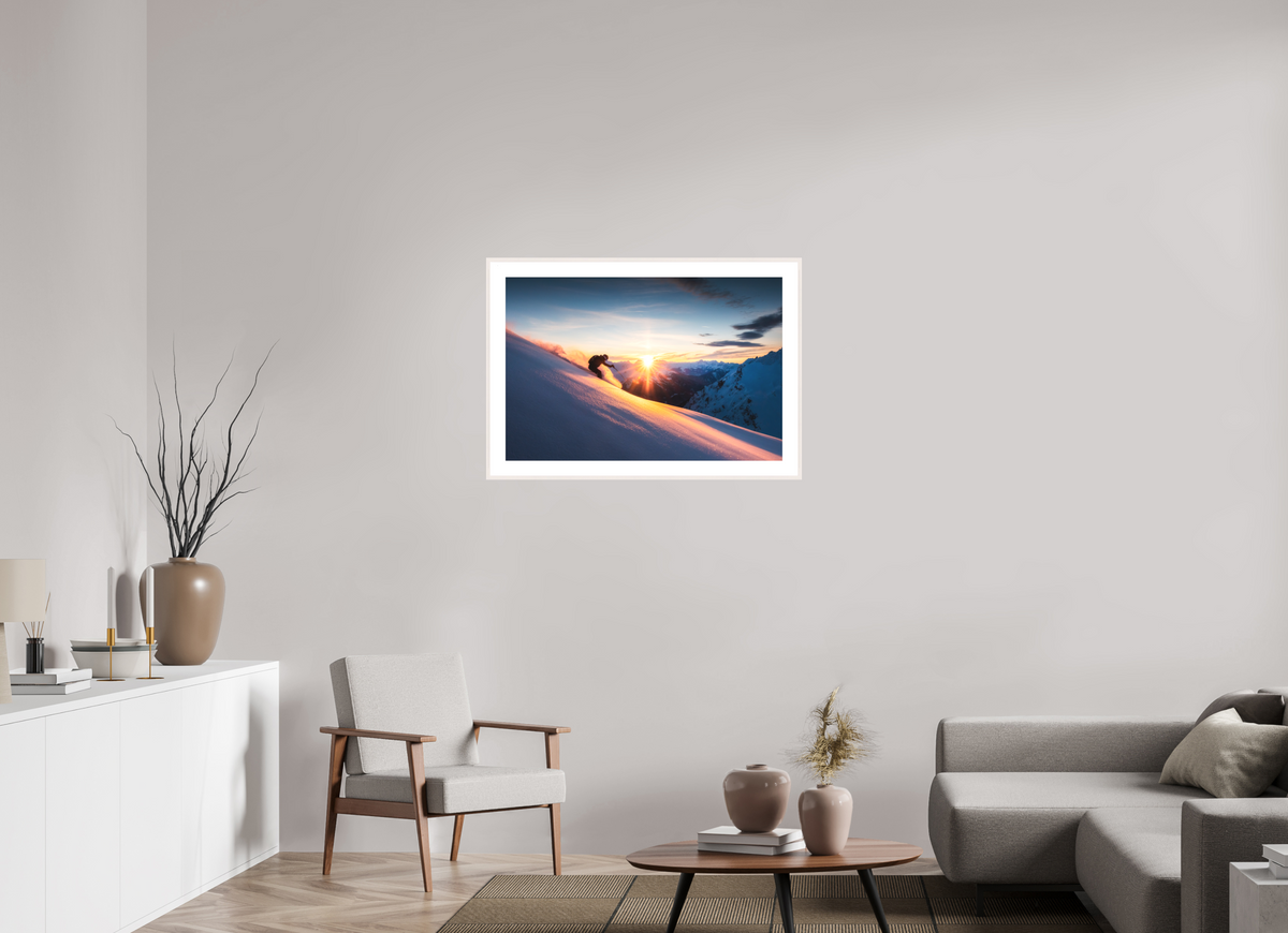 90 x 60 cm, Rahmen-Weiß Ski Sunset at Trittkopf, Zürs Arlberg