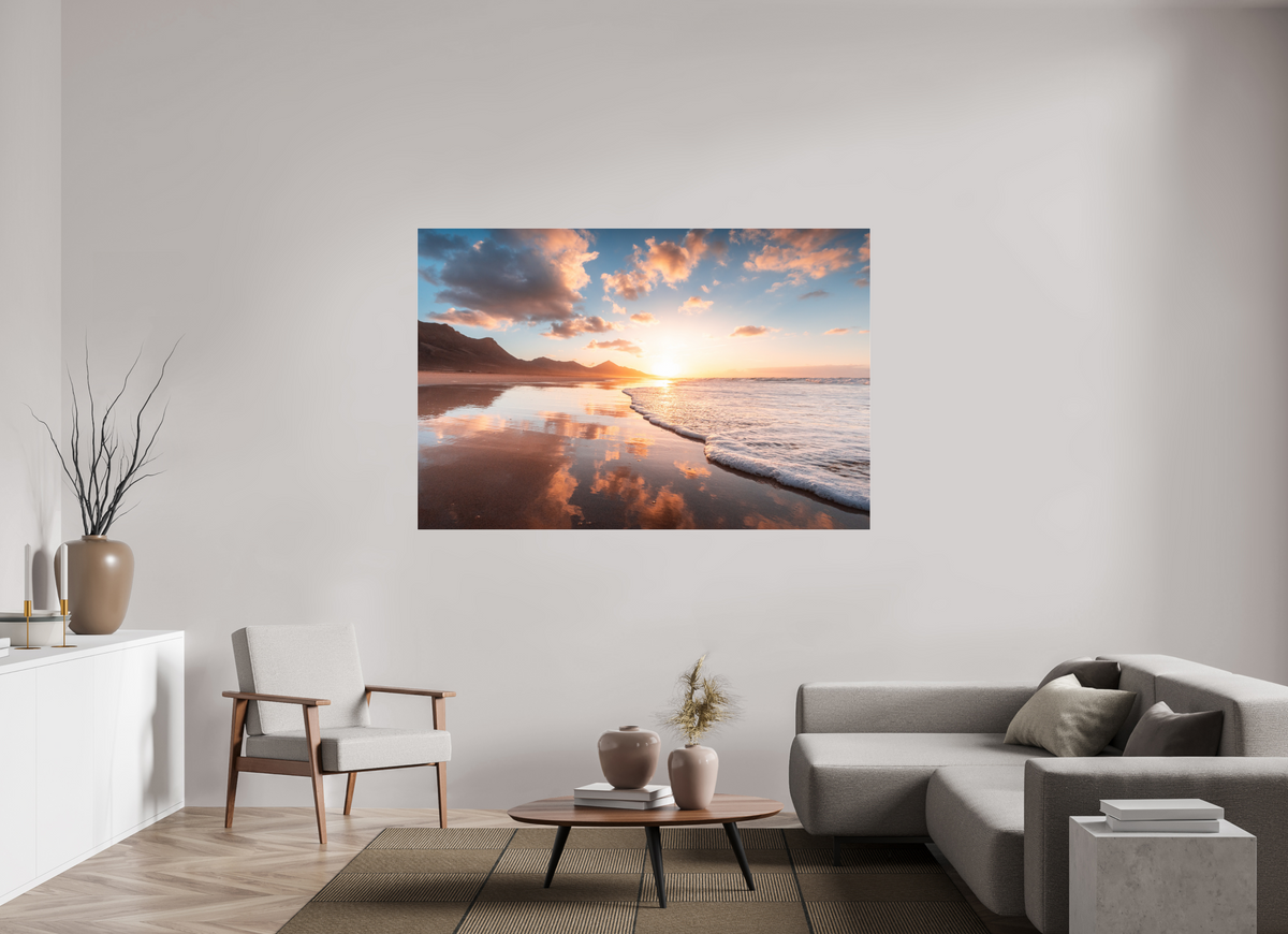180 x 120 cm, Photo Print Under Acrylic Glass Sunset Reflections, Fuerteventura