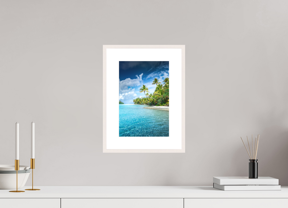 20 x 30 cm, Rahmen-Weiß Palm Coast, Aitutaki Lagoon