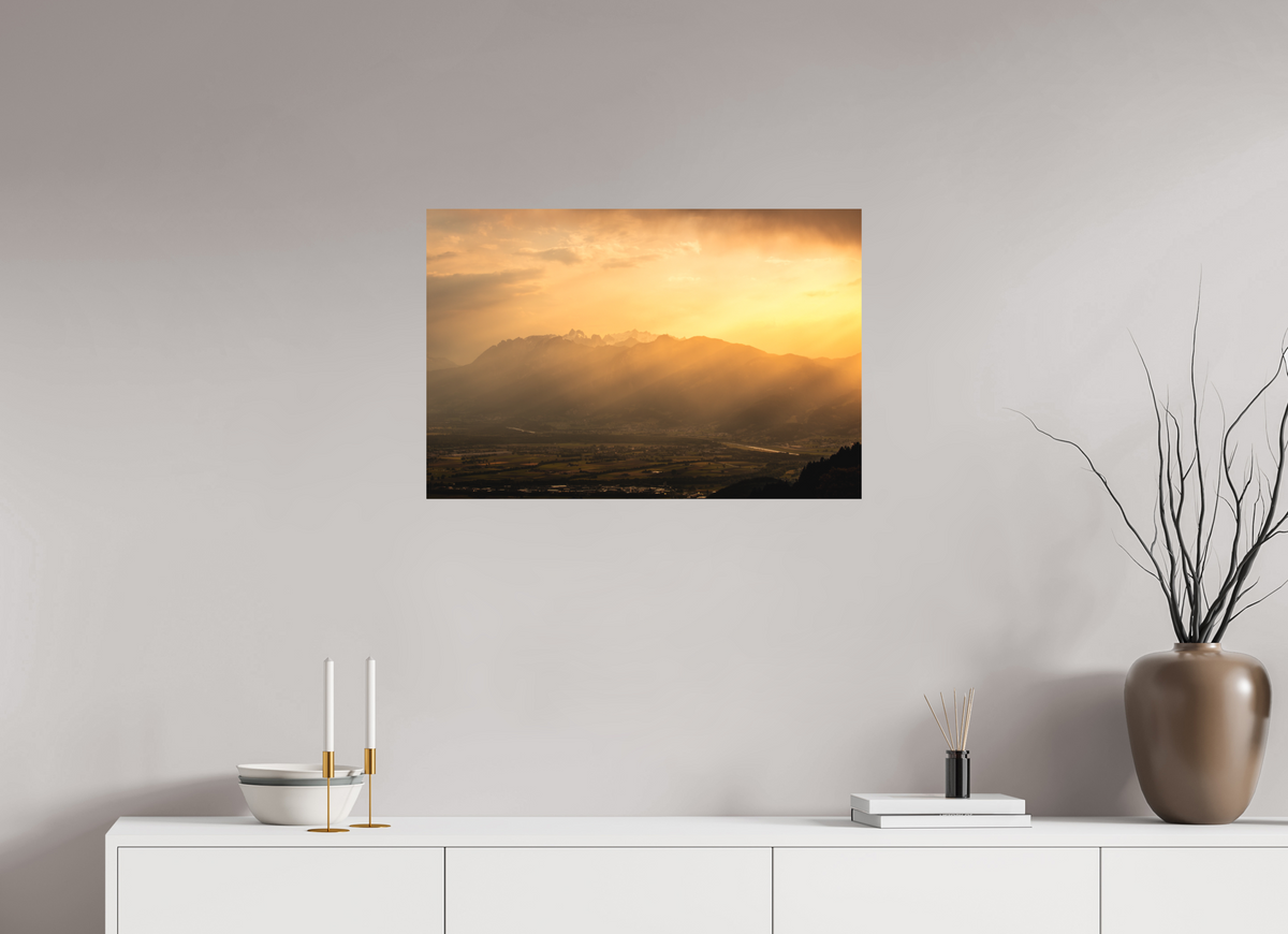 75 x 50 cm, Papierprint ohne Rahmen Hoher Kasten in Golden Light, Alpstein