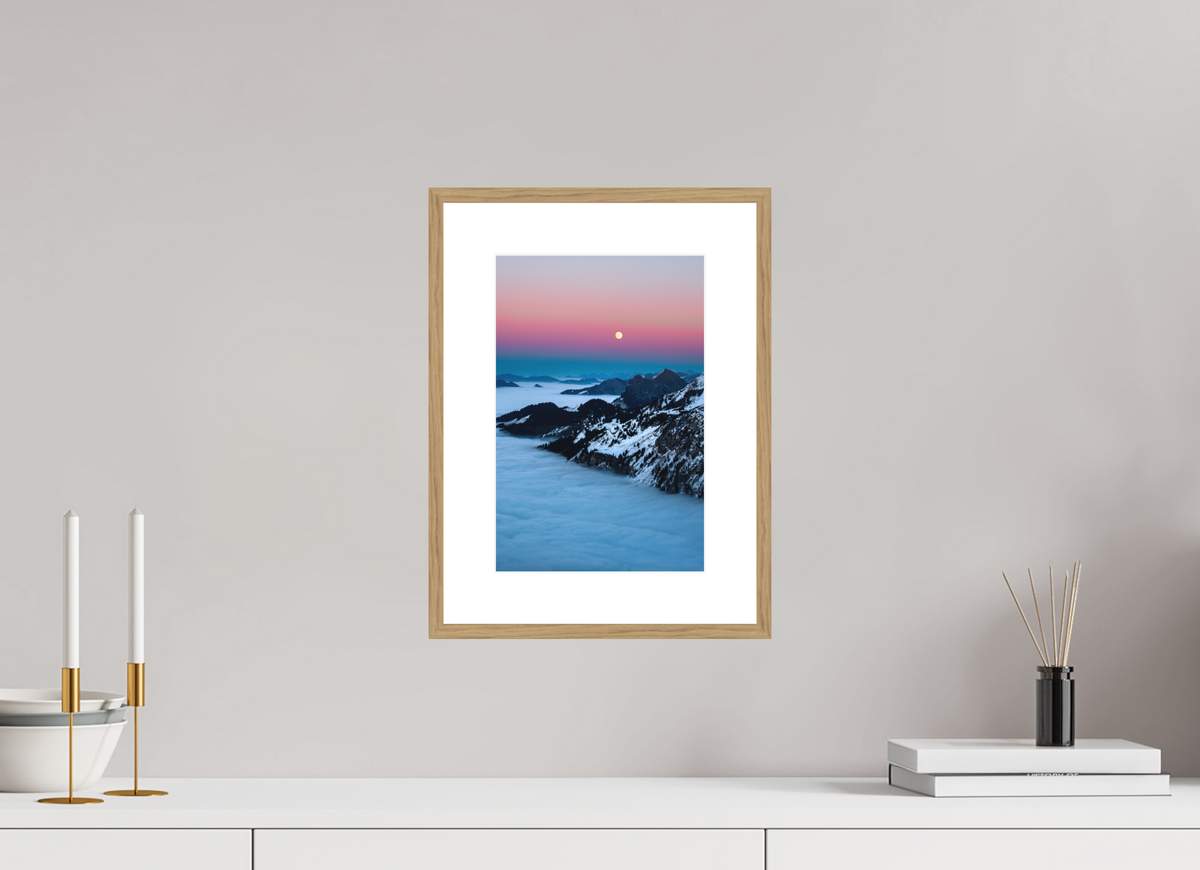 20 x 30 cm, Rahmen-Holzoptik Moonrise Over the Sea of Fog, Hohe Matona