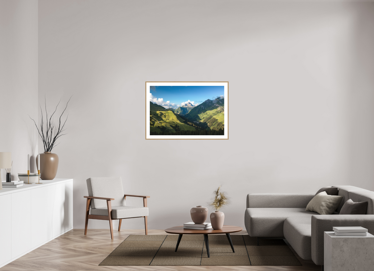 105 x 70 cm, Rahmen-Holzoptik Valley View to the Biberkopf, Warth