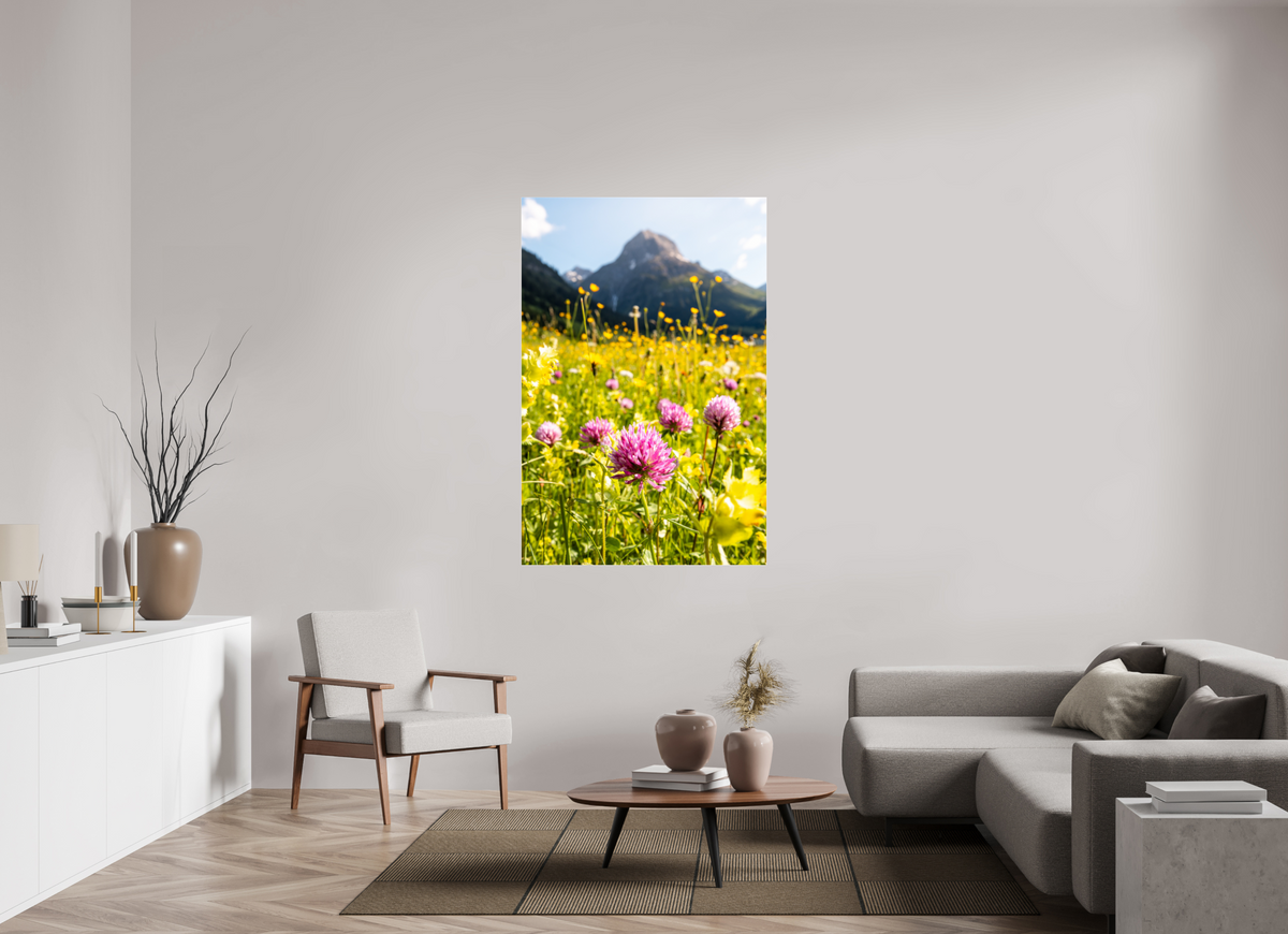 100 x 150 cm, Photo Print Under Acrylic Glass Wildflower Meadow Below the Peak