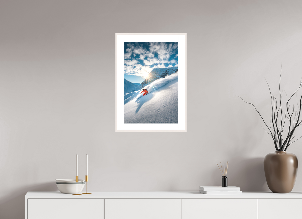 40 x 60 cm, Rahmen-Weiß Freeride Skiing, Lech Zürs Arlberg