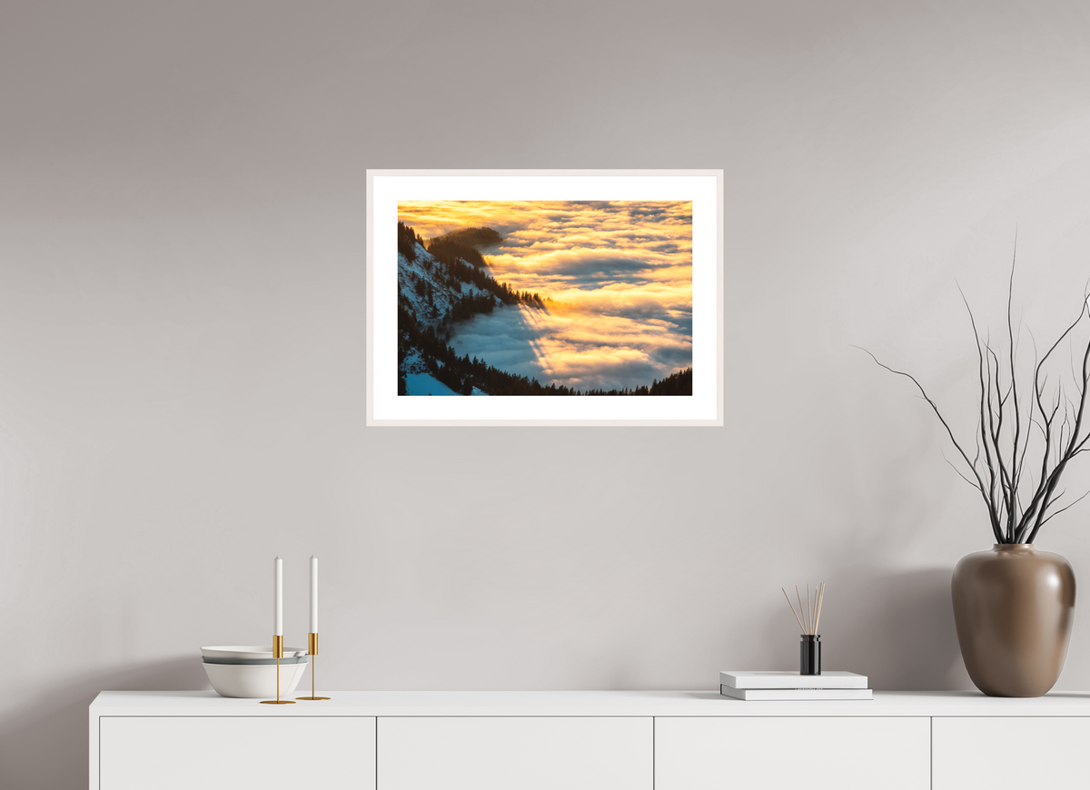 60 x 40 cm, Rahmen-Weiß Sea of Fog at the Hohe Matona, Vorarlberg