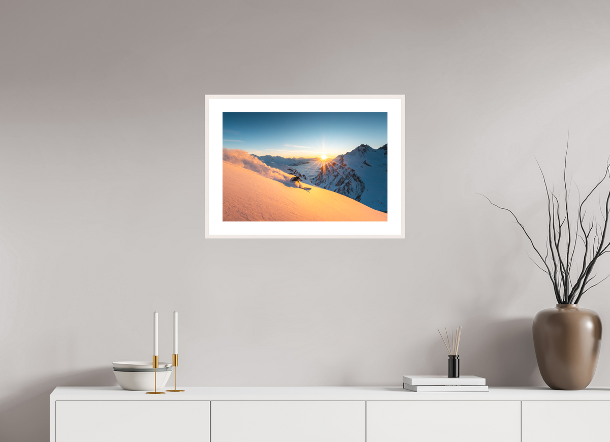 60 x 40 cm, Rahmen-Weiß Freeride at Sunset, Trittkopf, Arlberg